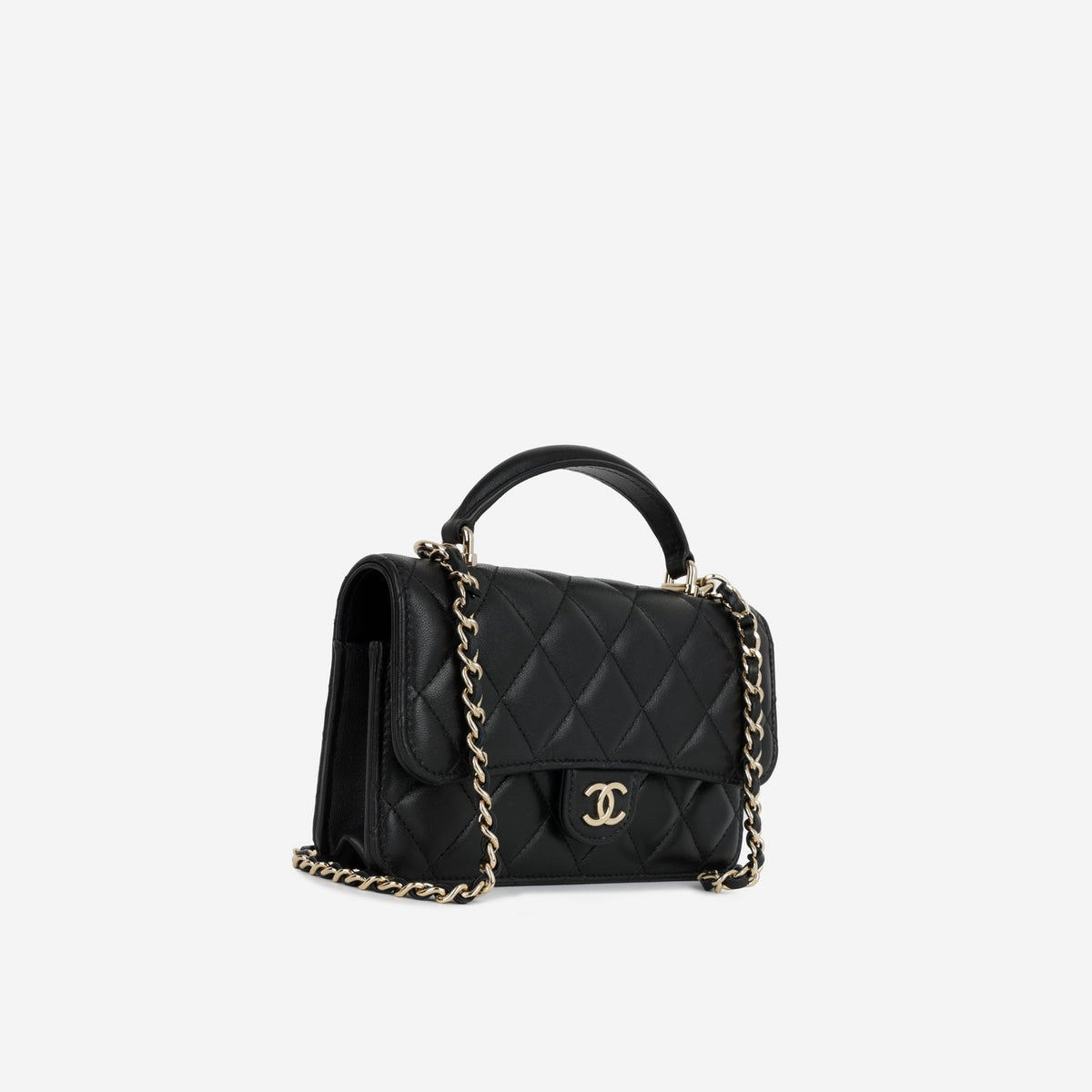 Chanel - Top Handle Phone Holder - Black Lambskin CGHW -