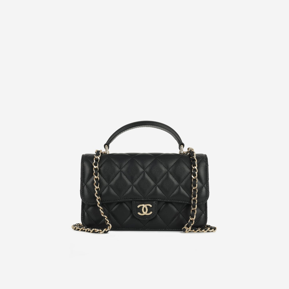 Chanel - Top Handle Phone Holder - Black Lambskin CGHW -