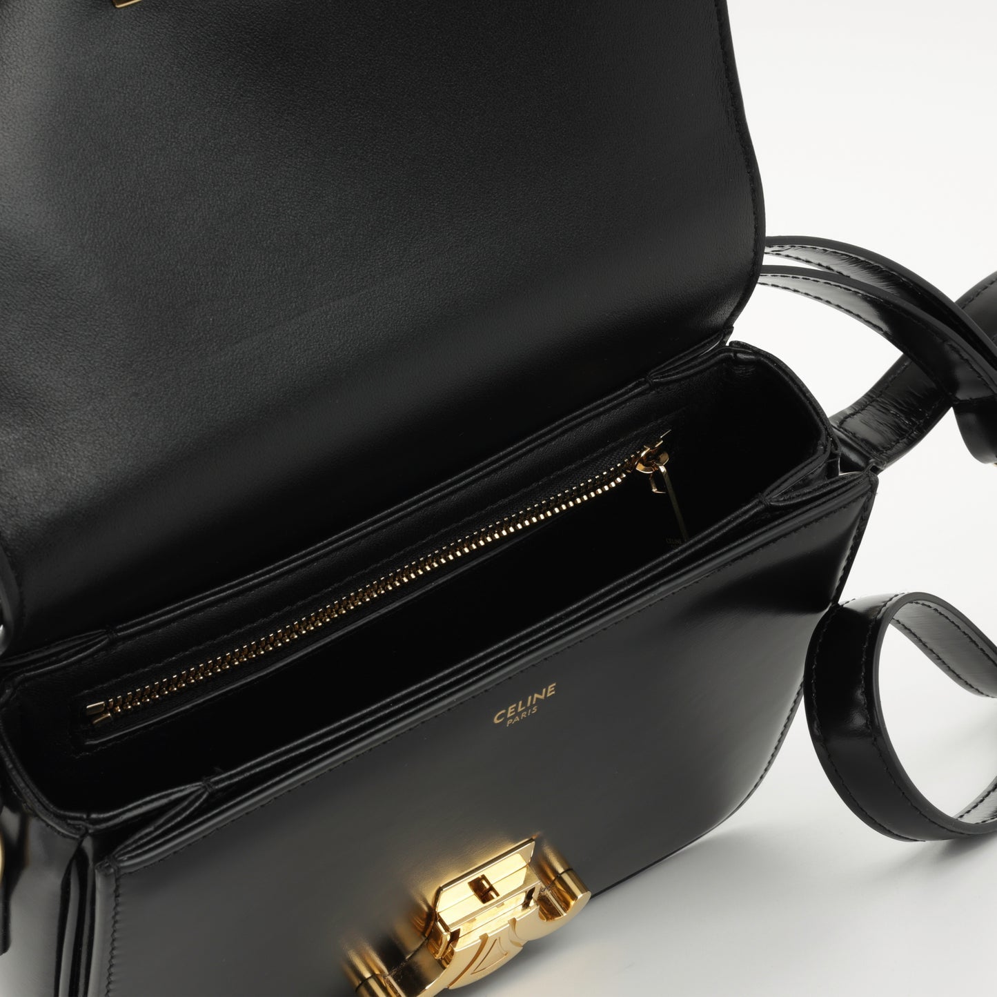 Celine - Teen Triomphe Bag - Black Shiny Calfskin GHW -  - 2023
