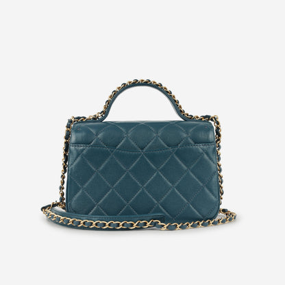 Chanel Infinity Top Handle - Blue Calfskin | Gold Hardware