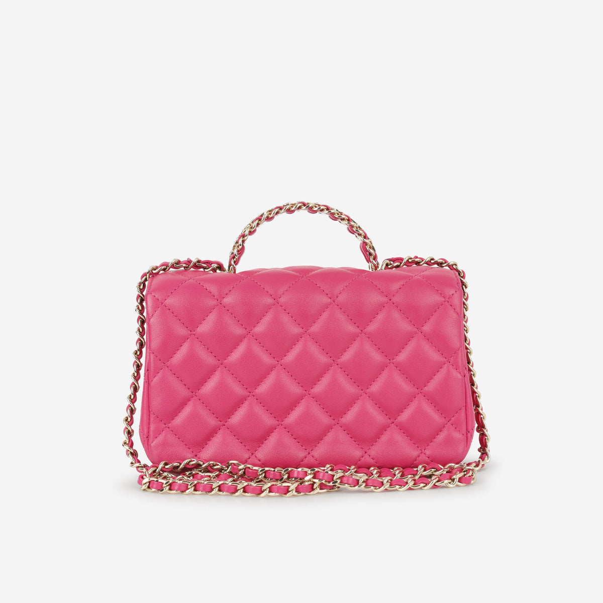 Chanel Mini Strass Top Handle Flap - Fuchsia Lambskin | Champagne Gold