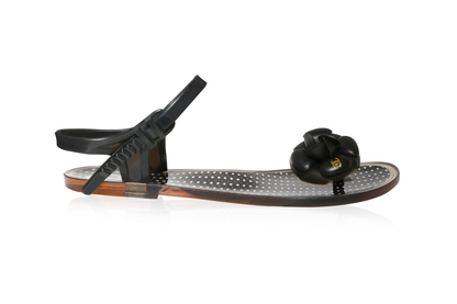 Black Camellia Jelly Sandals