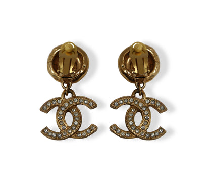 CC Rhinestone Dangle Clip-On Earrings