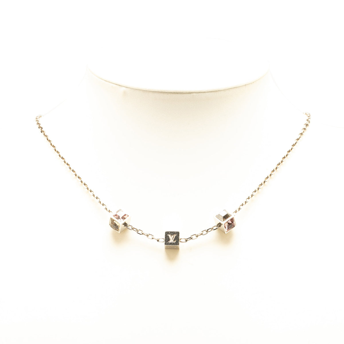 Silver Louis Vuitton Silver Plated Crystal Gamble Necklace