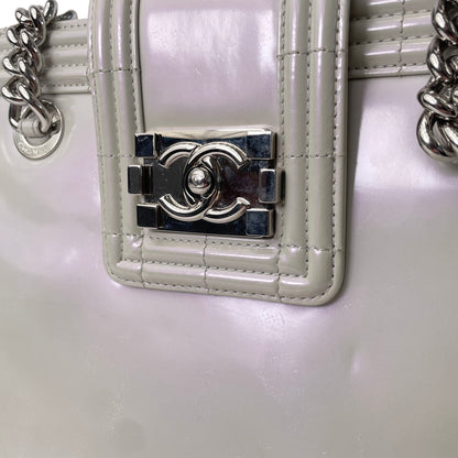 Gray Chanel Iridescent Patent Boy Reverso Shopping Tote