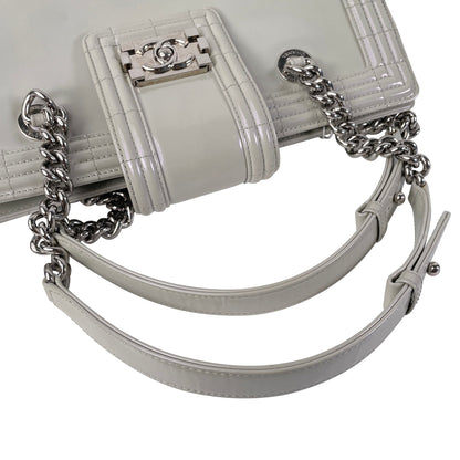 Gray Chanel Iridescent Patent Boy Reverso Shopping Tote