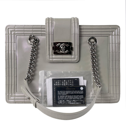 Gray Chanel Iridescent Patent Boy Reverso Shopping Tote