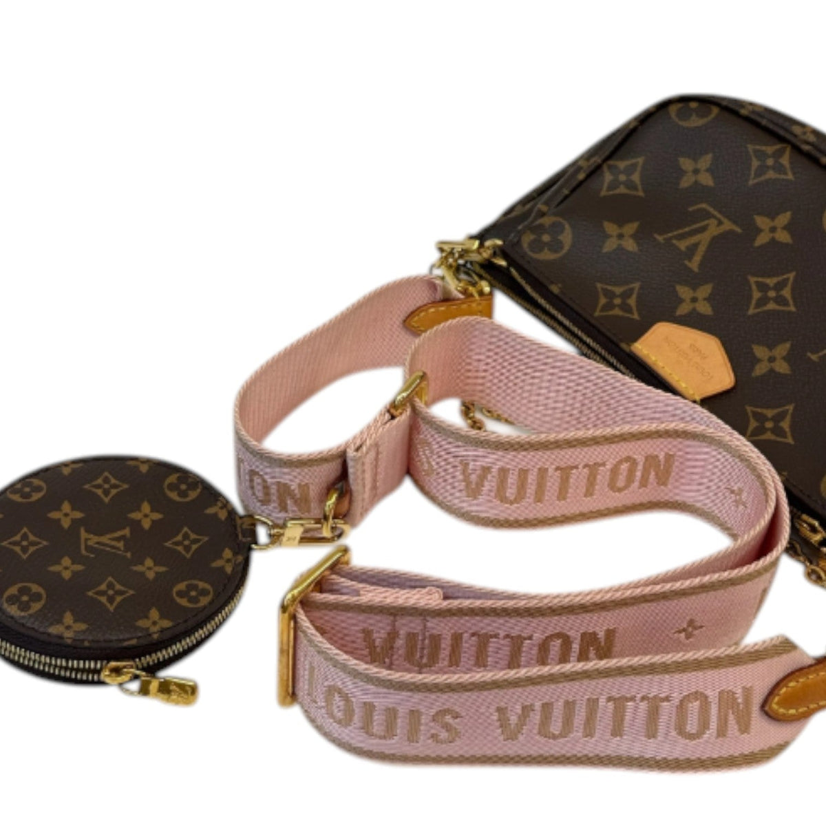Louis-Vuitton Multi Pochette Pink Canvas Strap GHW