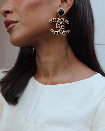 *RARE* Chanel Extra Large CC Gold and Black Egyptian Collection Earrings