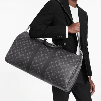 LV Keepall 55 Bandouliere Duffel Bag Monogram Eclipse Canvas