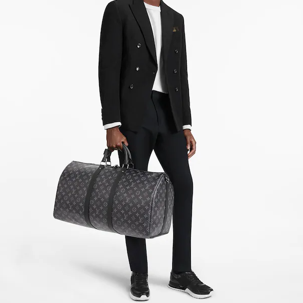 LV Keepall 55 Bandouliere Duffel Bag Monogram Eclipse Canvas