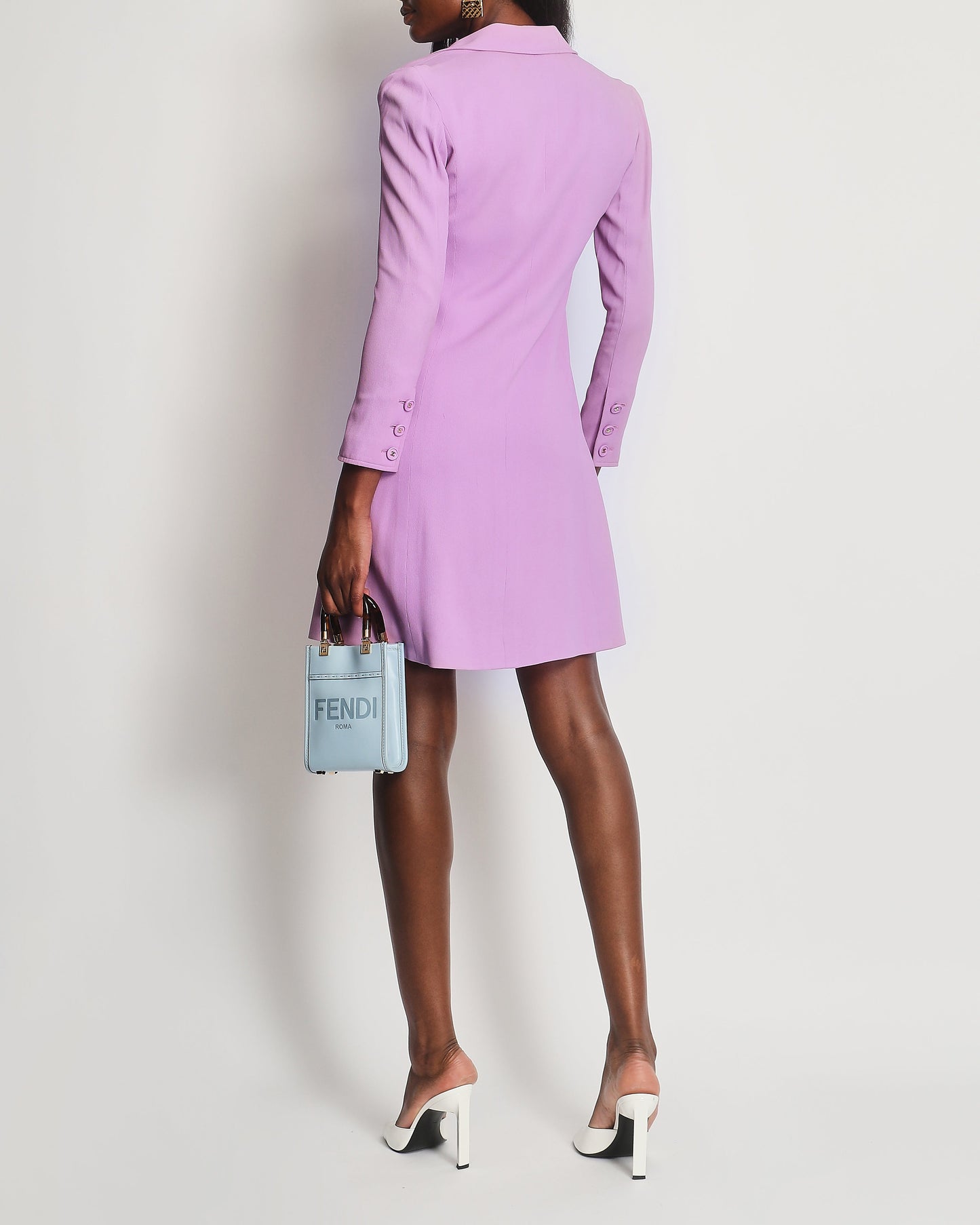 Chanel Vintage 97P Lilac Longline Blazer with CC Button Detail Size FR 38 (UK 10)