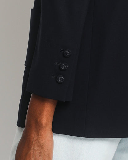 Chanel 98/P Vintage Navy Jacket with CC Logo Button Detail and Silk Bow Detail Size FR 38 (UK 10)