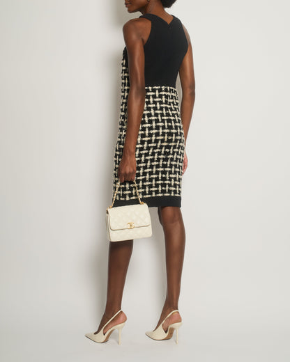 Chanel 09P Black, White Check Halter-Neck Detail Sleeveless Tweed Dress Size FR 36 (UK 8)