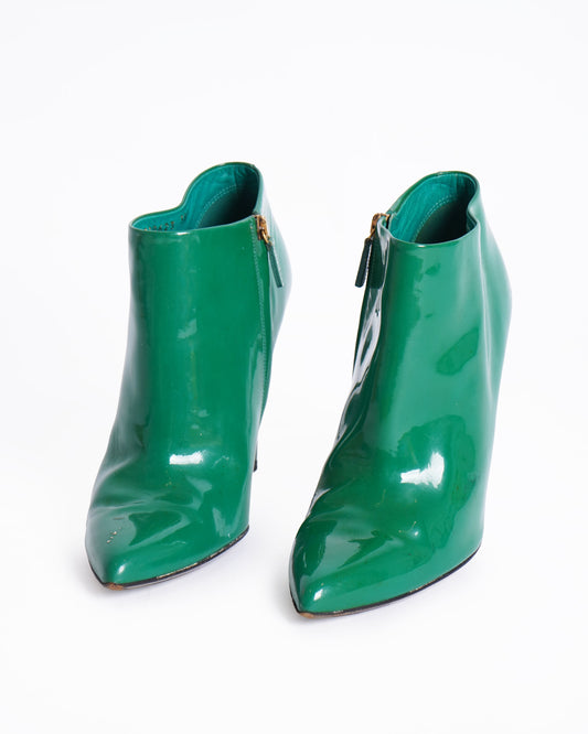 Gucci Patent Leather Ankle Boots In Green