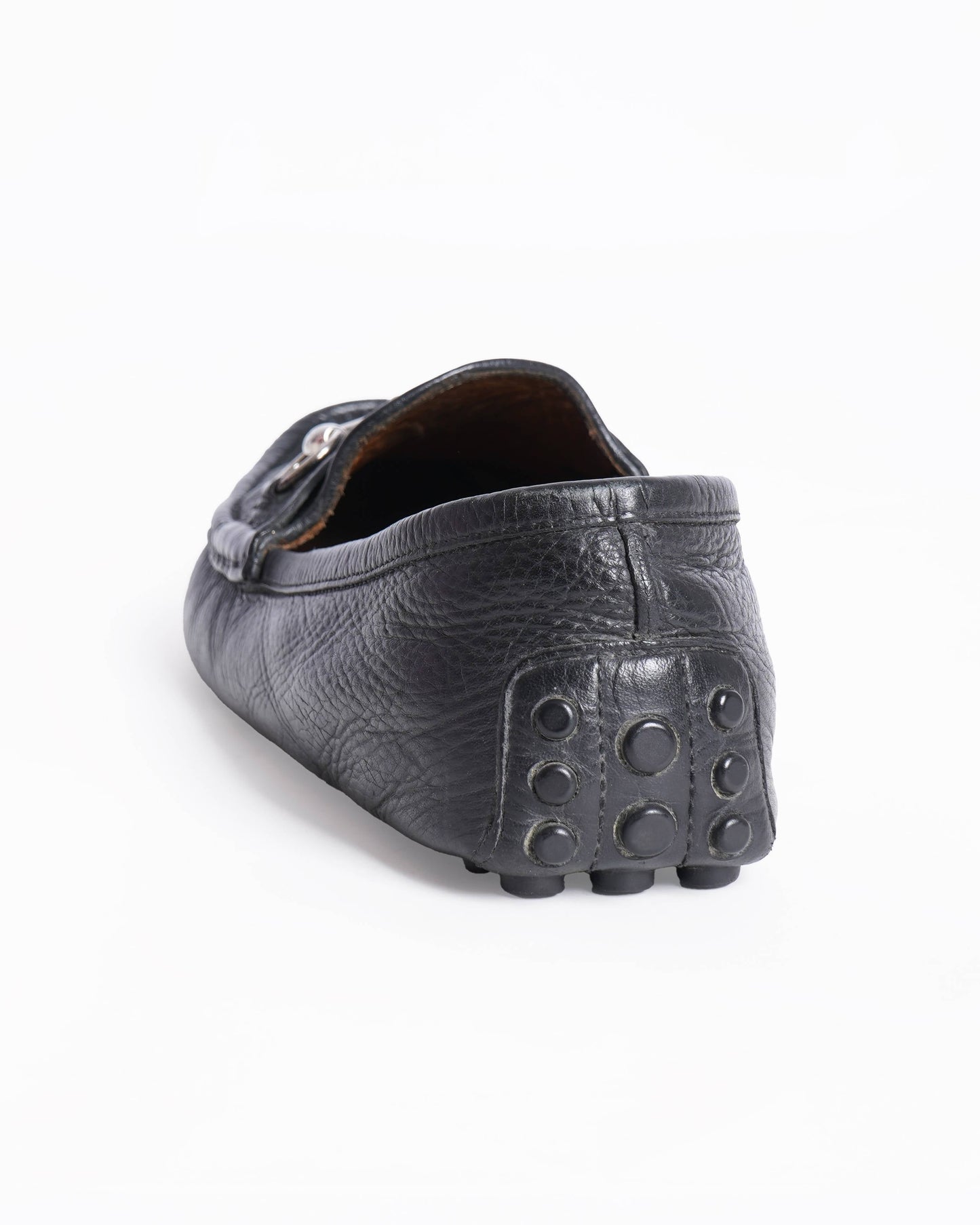 Gucci Men's Drivers Loafers In Black WIth Metal Detailing On Toe Box