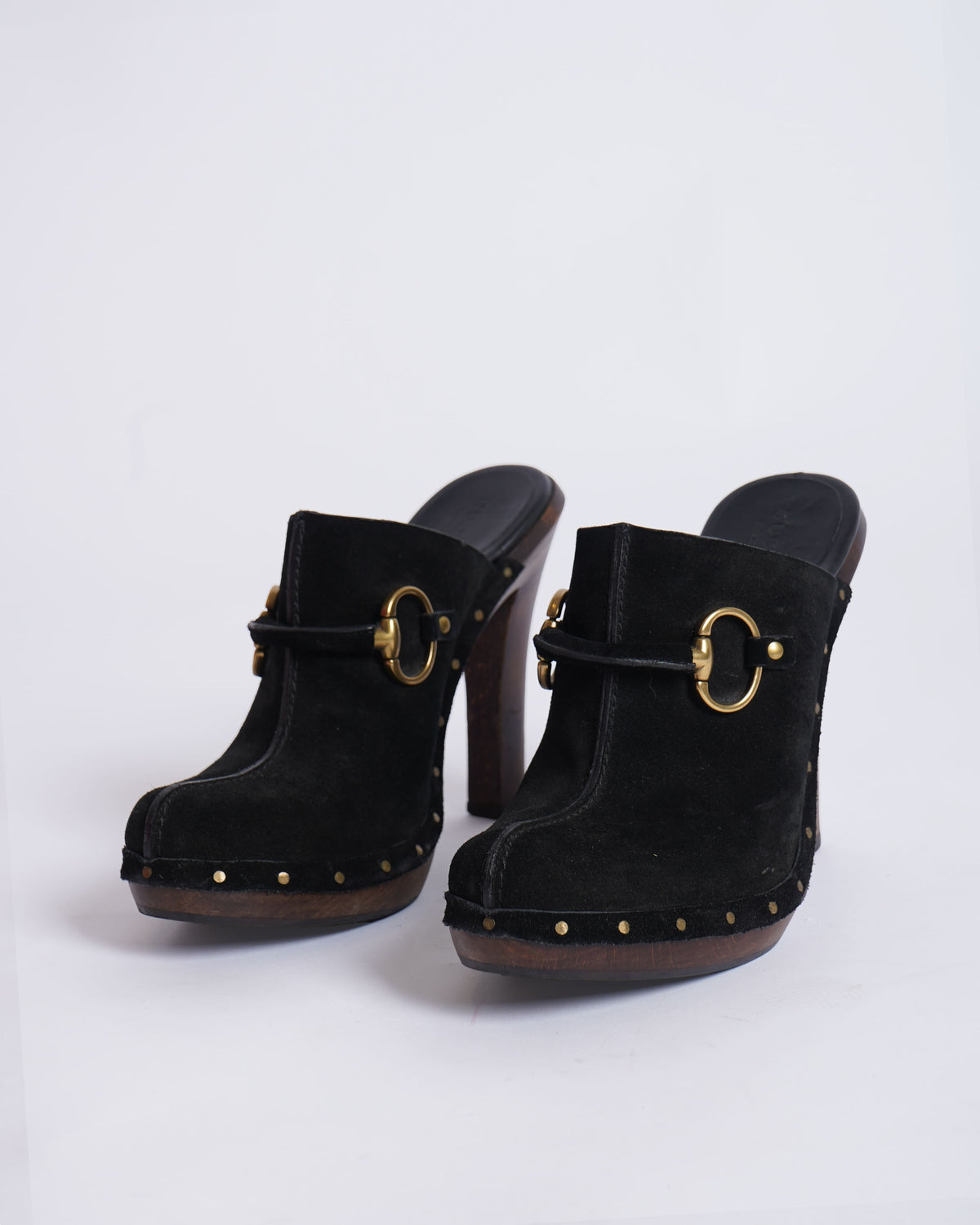 Gucci Women's Suede Horsebit Platform Clog Mules