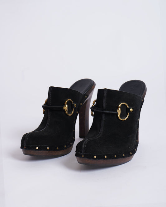 Gucci Women's Suede Horsebit Platform Clog Mules