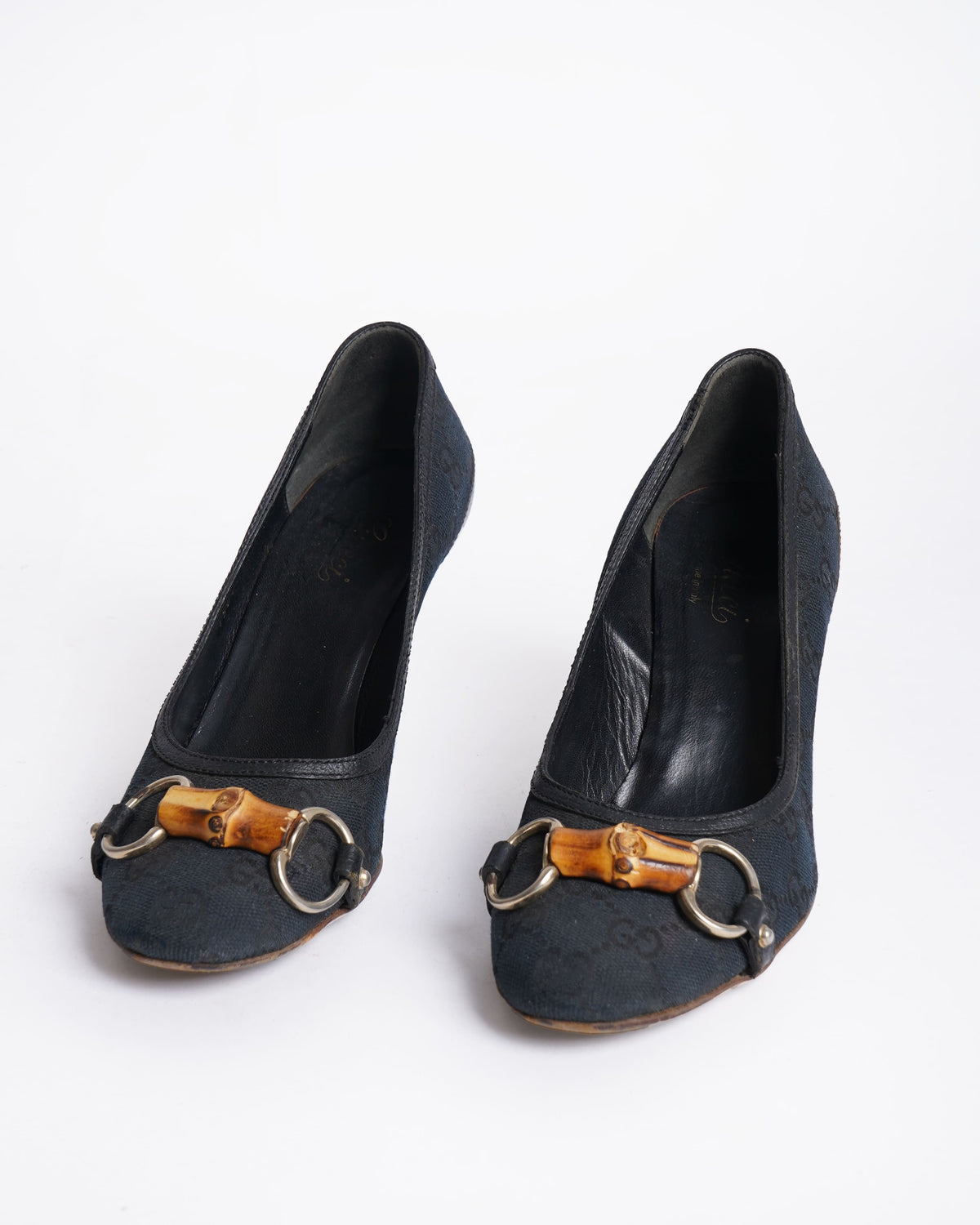 Gucci Bamboo Detail Monogram Pumps In Black