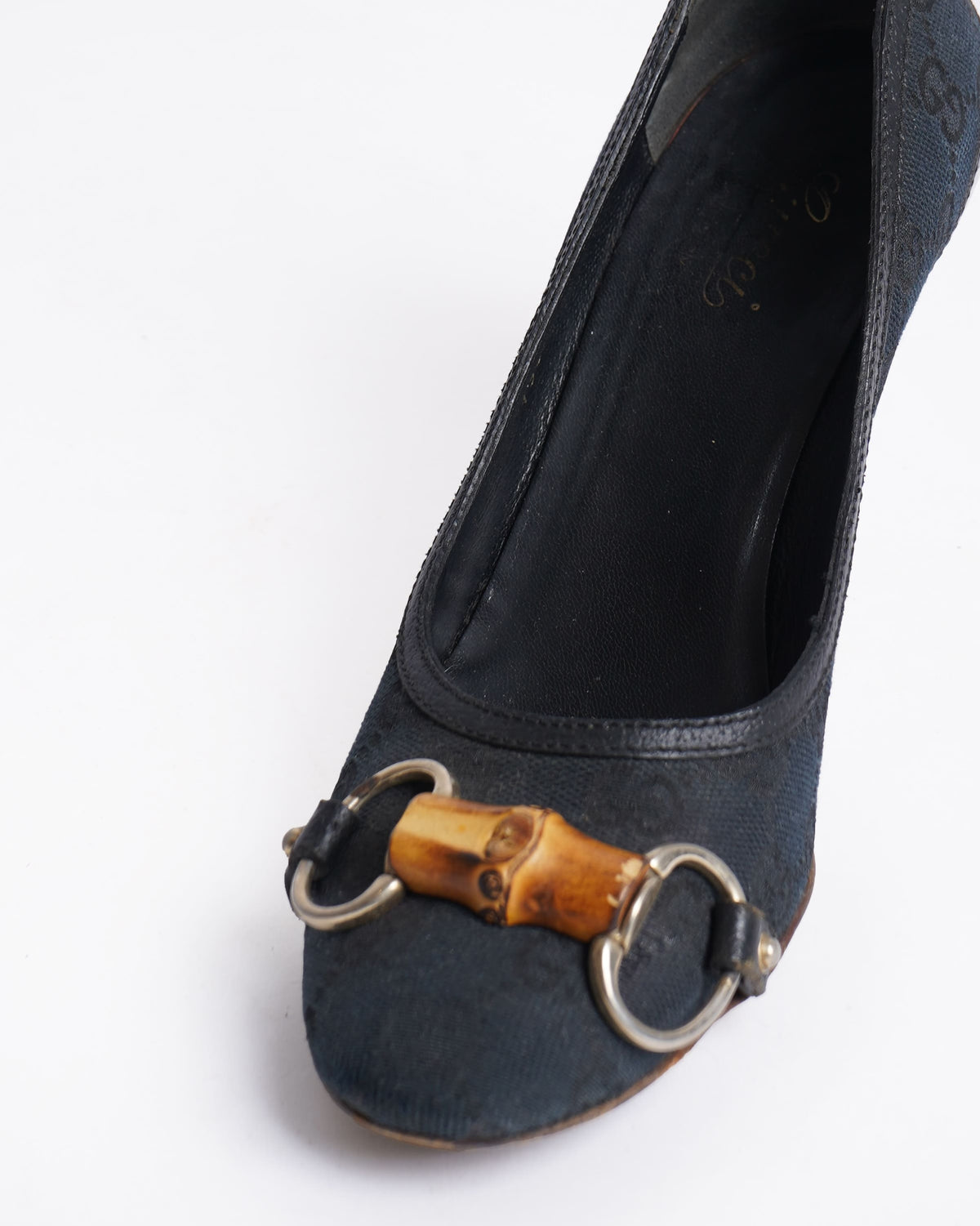 Gucci Bamboo Detail Monogram Pumps In Black