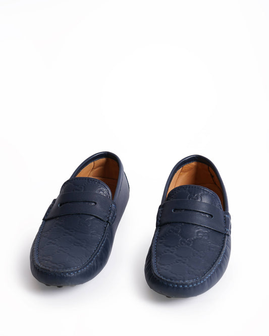 Gucci gg web monogram navy blue loafers