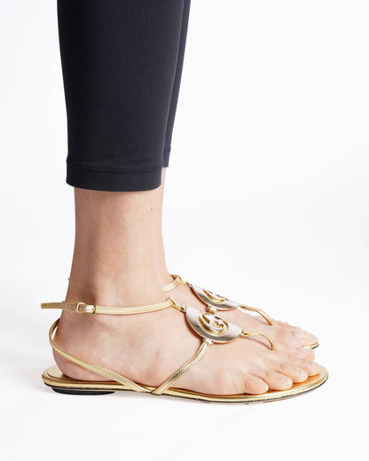 Gucci Ankle Strap Flats In Gold Tone