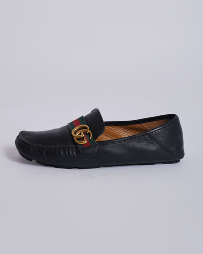 Gucci Men's Driving Loafers In Signature GG Logo With Stripes