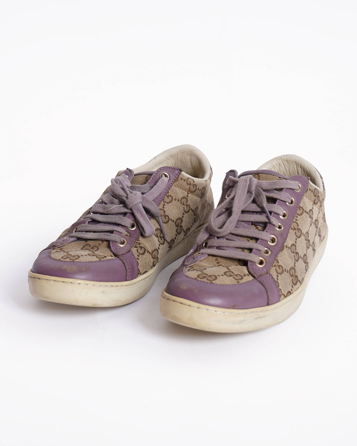 Gucci Purple/Beige Leather And Guccissima  Canvas Low Top Sneakers