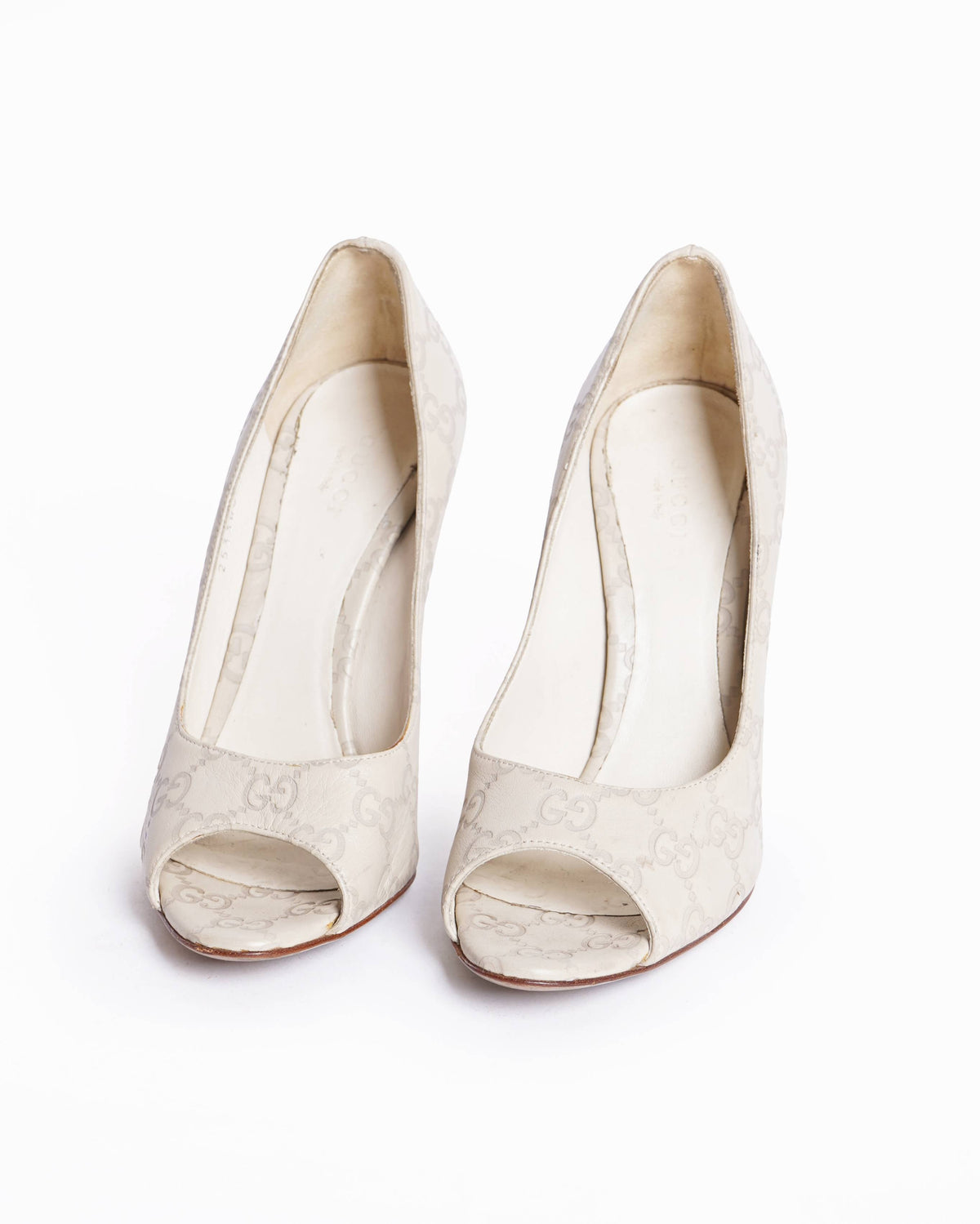 Gucci Monogram Peep Toe Pumps