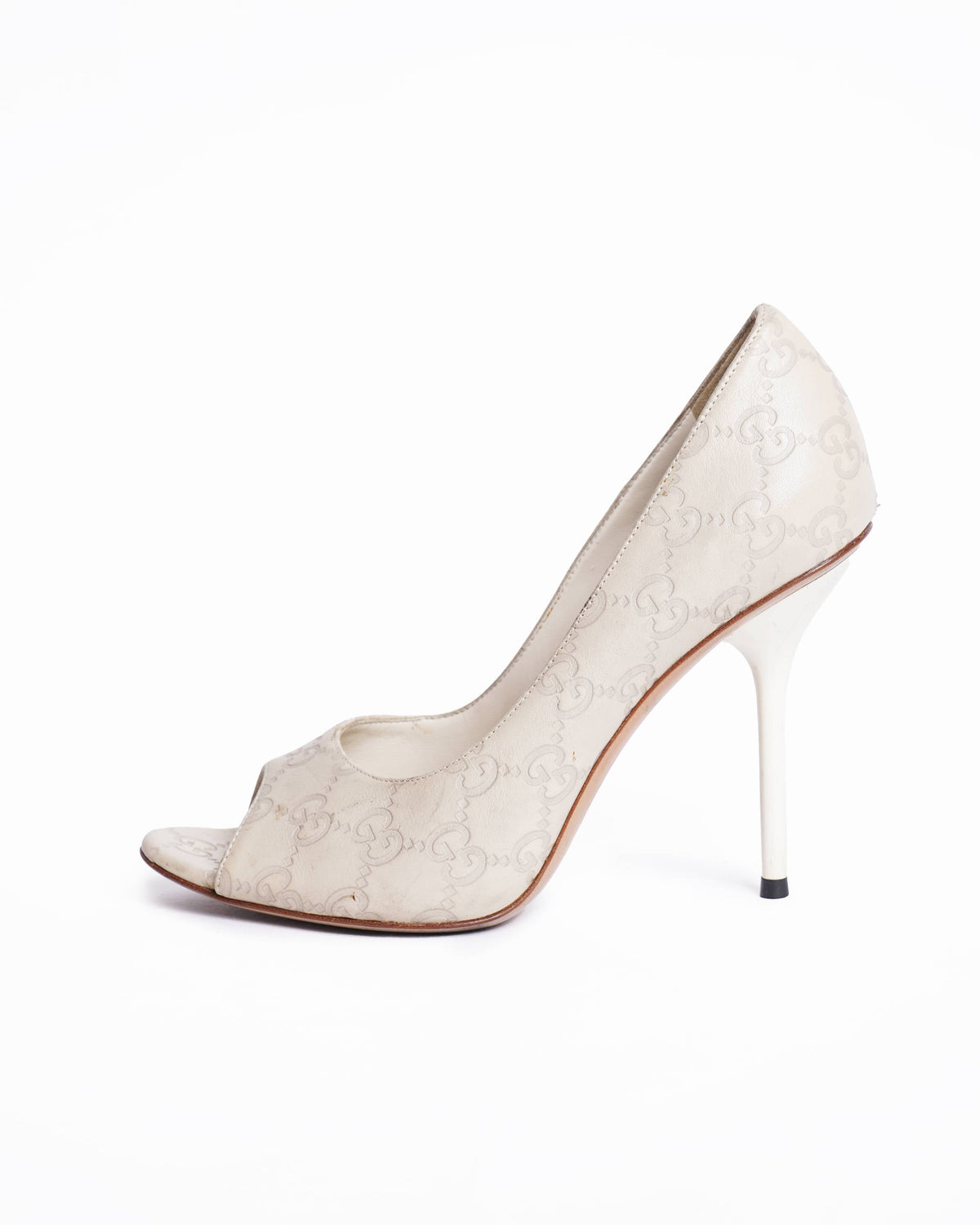 Gucci Monogram Peep Toe Pumps