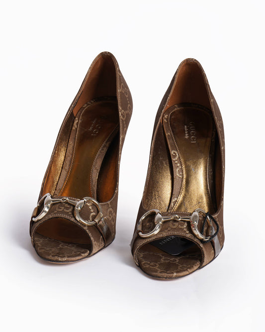 Gucci Monogram Peep Toe Heels