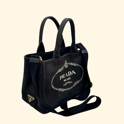 Prada Canapa Black Canvas Tote Bag