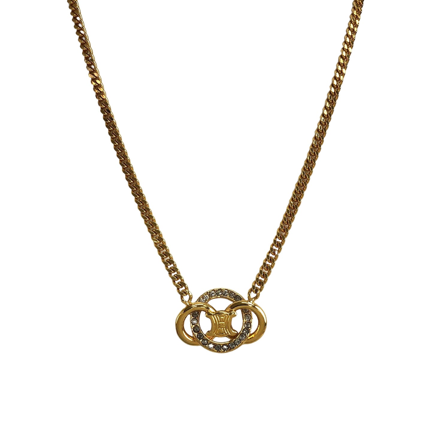 CELINE Triomphe Stone Necklace Gold Vintage zjaj8v