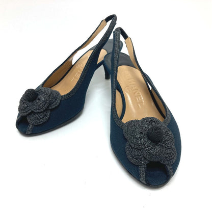 CHANEL pumps canvas black Camelia 35 C