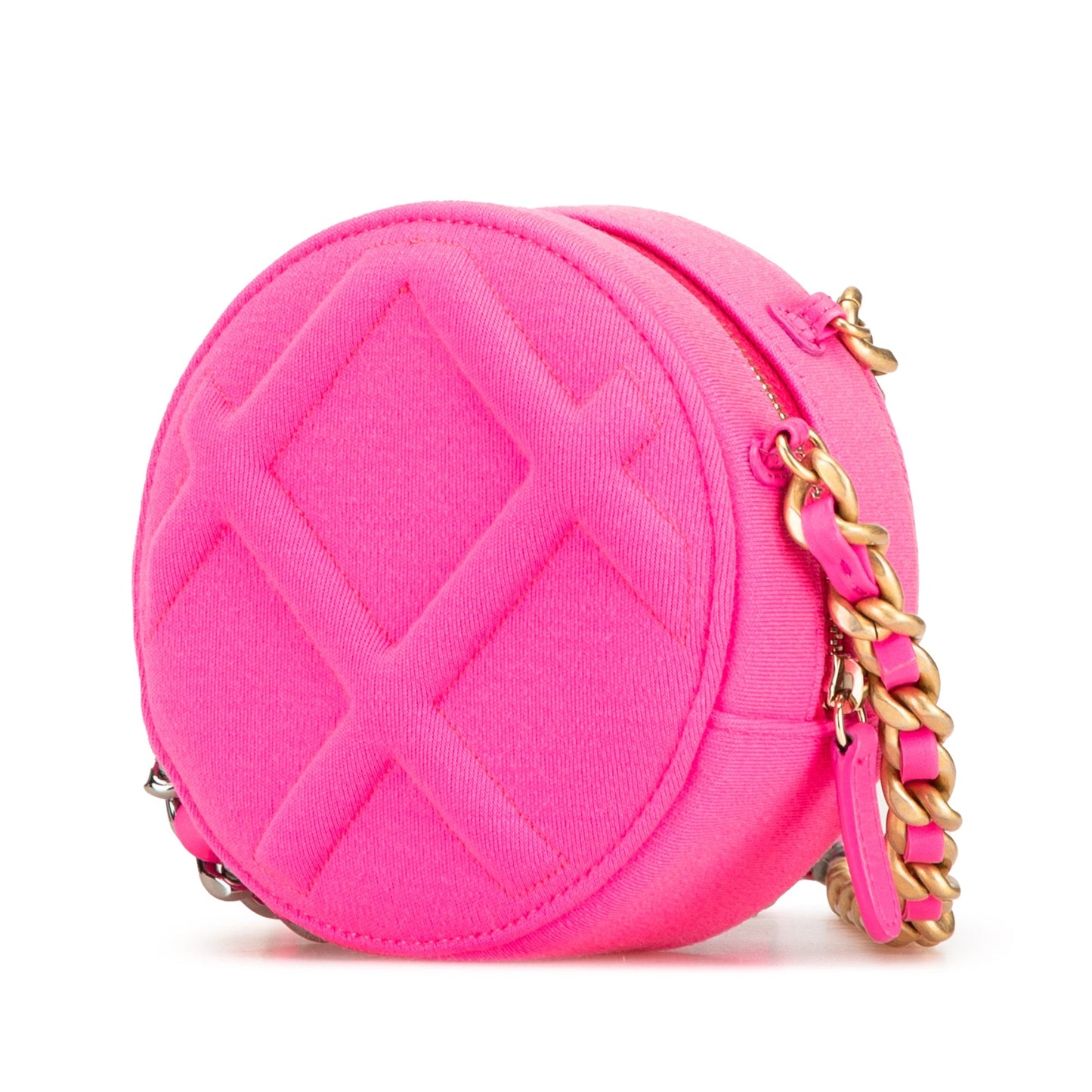 Pink Chanel Jersey 19 Round Clutch on Chain Satchel