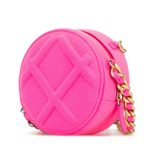 Pink Chanel Jersey 19 Round Clutch on Chain Satchel