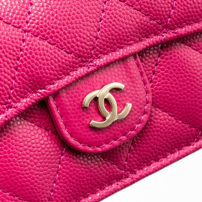 Chanel Matelasse Bi-fold Wallet Caviar Dark Pink LGHW (Microchip)