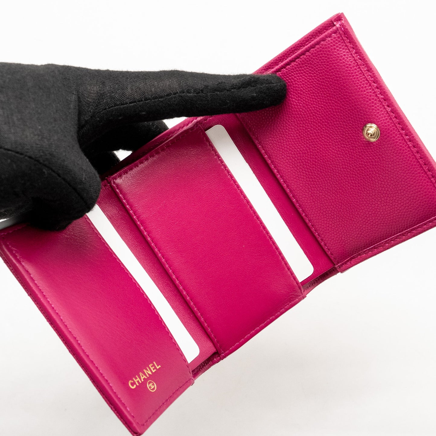 Chanel Matelasse Bi-fold Wallet Caviar Dark Pink LGHW (Microchip)