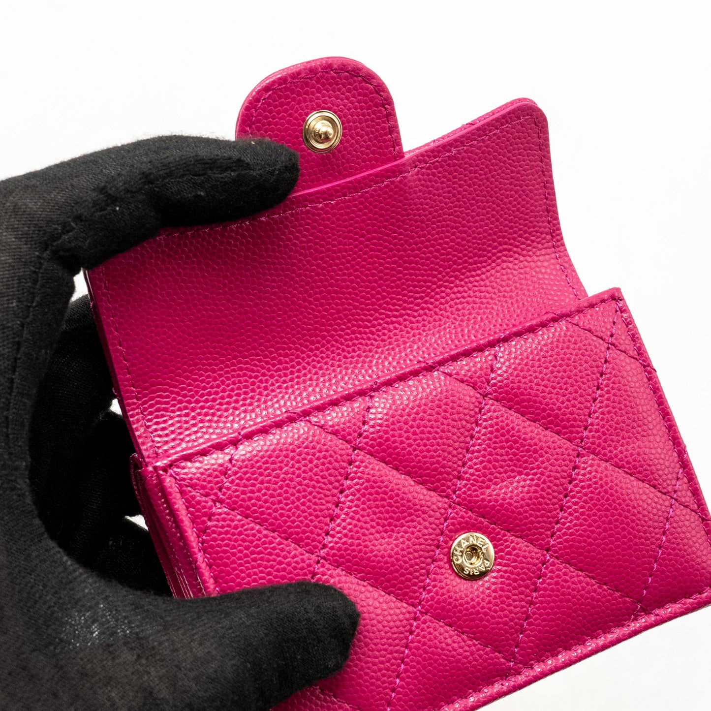 Chanel Matelasse Bi-fold Wallet Caviar Dark Pink LGHW (Microchip)