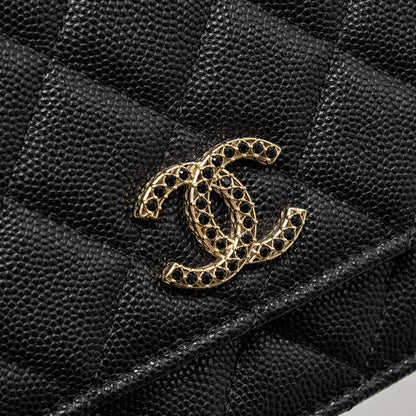 Chanel Detailed CC logo Wallet on chain Caviar Caviar Black GHW (Microchip)