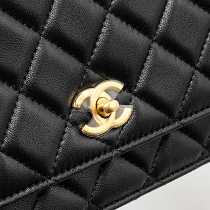 Chanel Pearl Crush Wallet On Chain Lambskin Black GHW (Microchip)