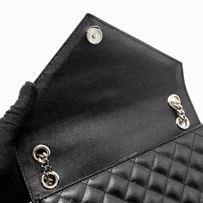 Saint Laurent/YSL Medium Envelope Chain Bag Grained Calfskin Mix Matelasse Black SHW