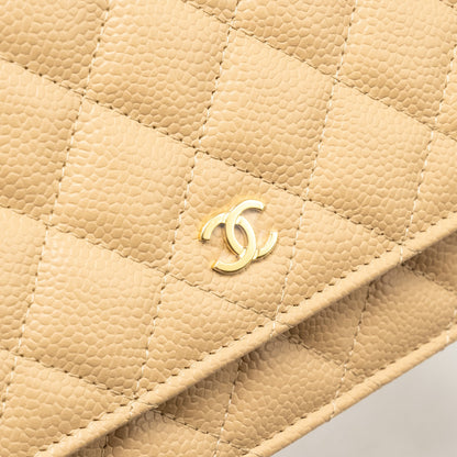 Chanel Classic Wallet on Chain Caviar Beige GHW (Microchip)