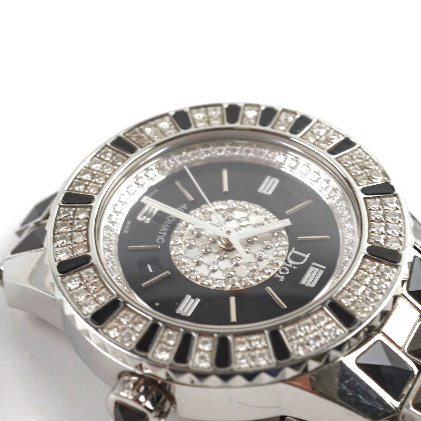 Christian Dior Christal Steel Ceramic Diamond Black Dial Watch 33mm