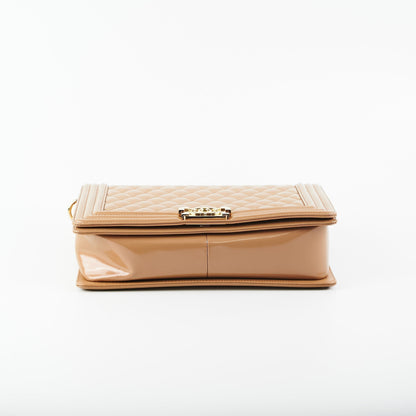 Chanel New Medium Boy Dark Beige Iridescent Patent