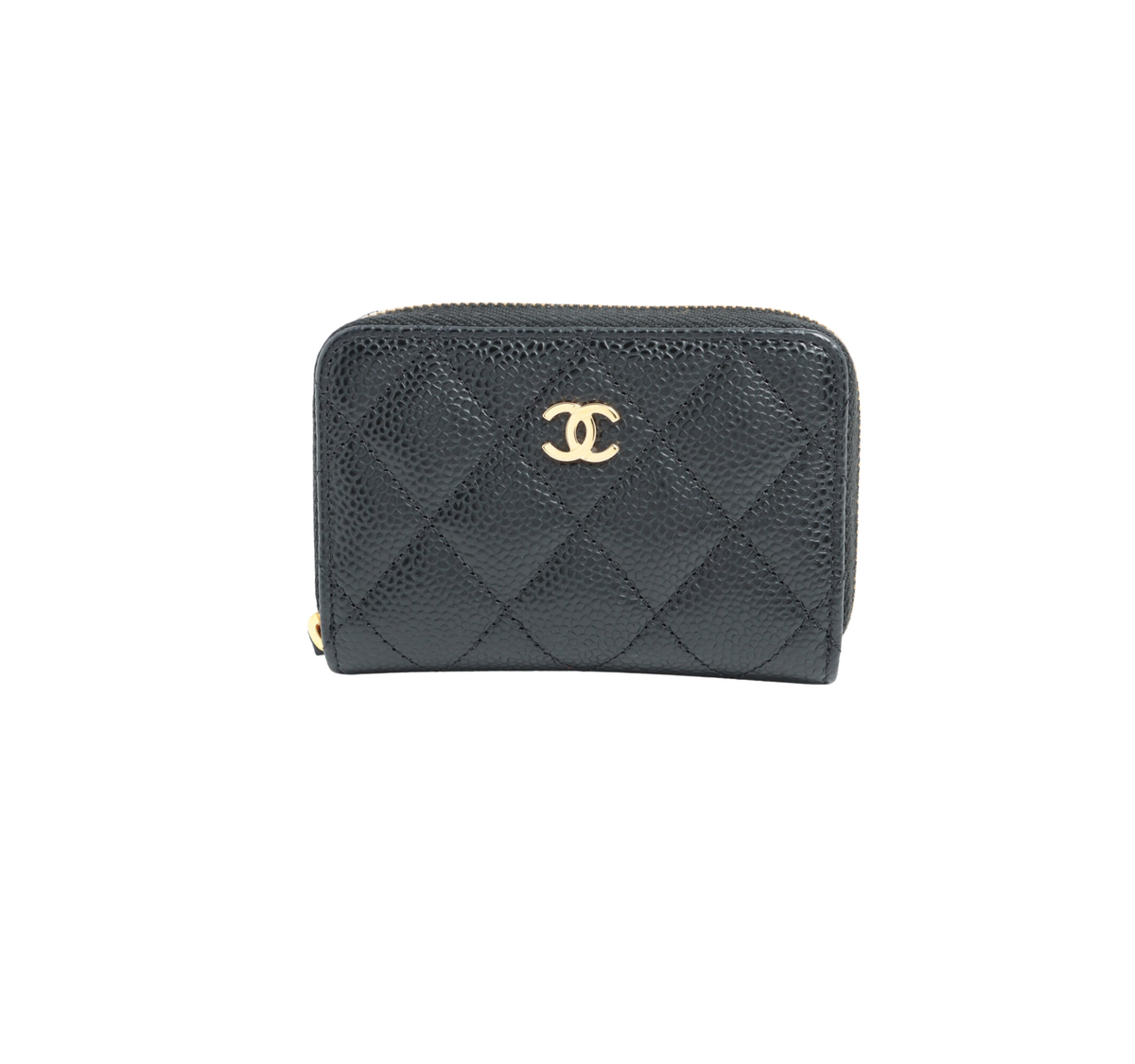 Chanel Matelasse Black Caviarskin Zip Purse Coin Case Black - Microchipped