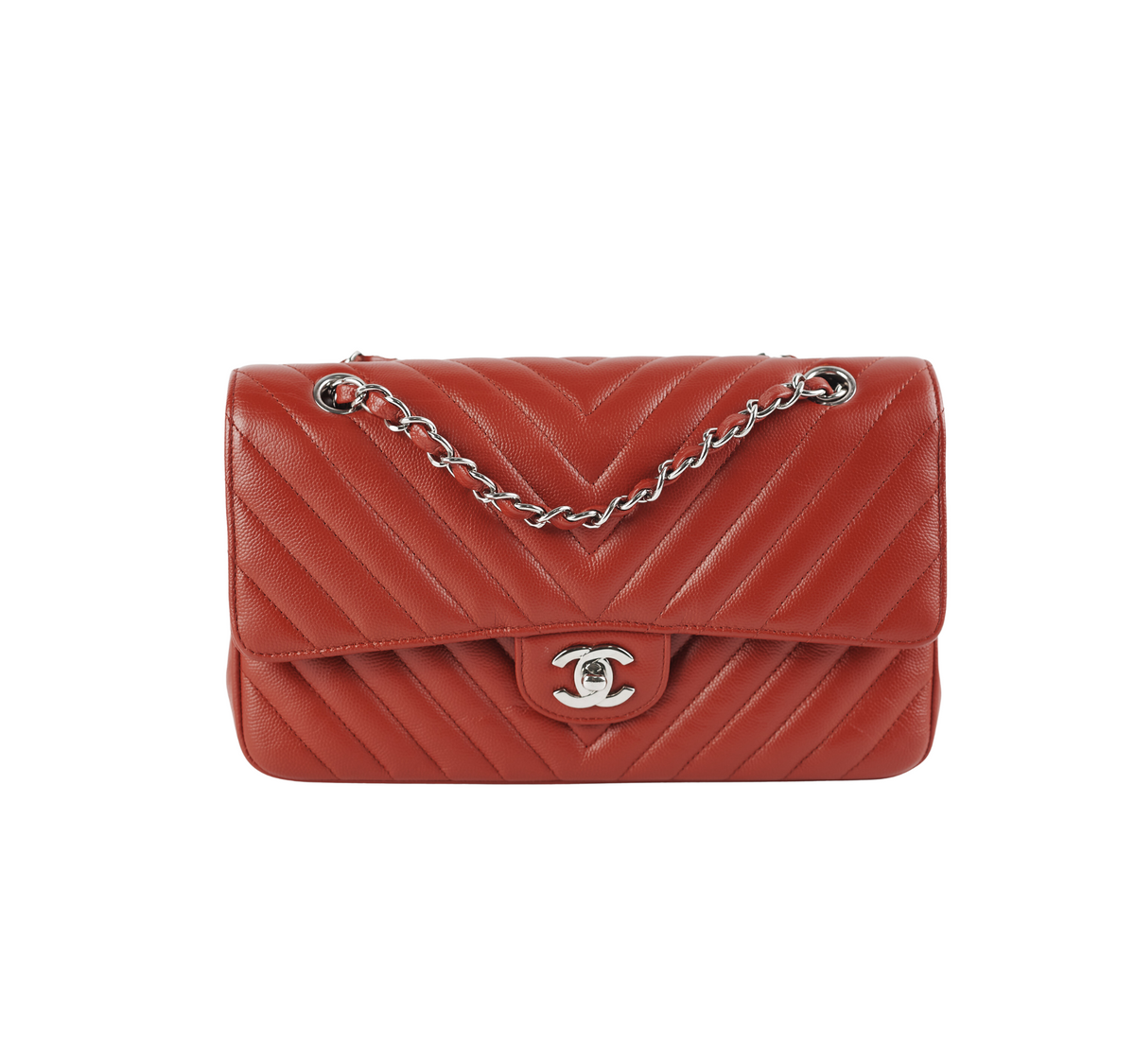 ITEM 27 - Chanel Chevron Classic Medium Large Flap Red 16S