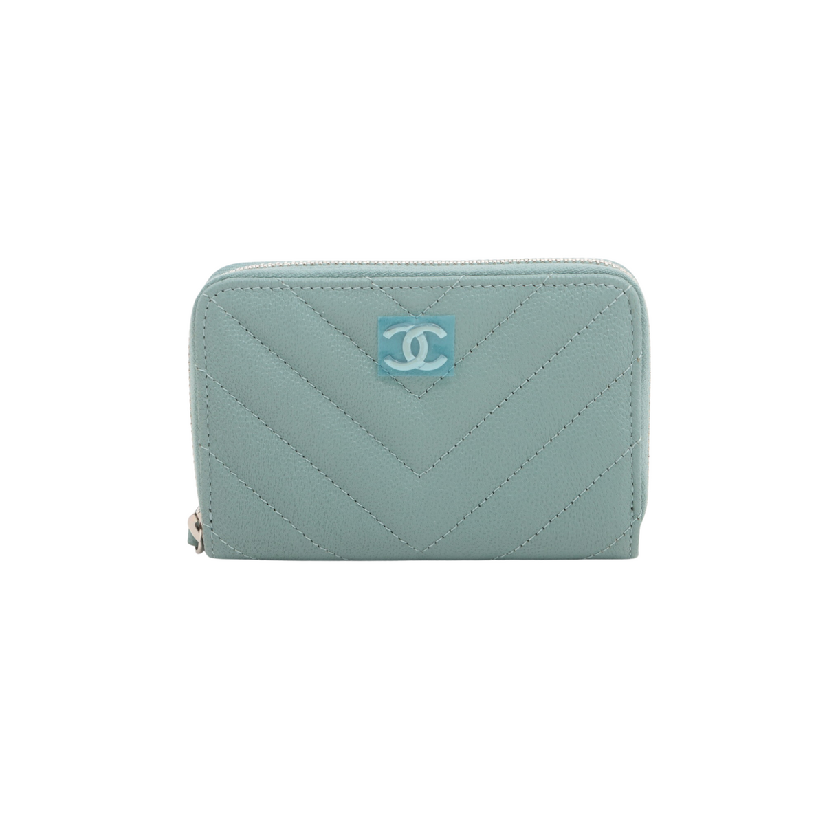 Chanel Chevron Caviar Green Grey Coin Case