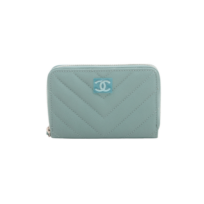 Chanel Chevron Caviar Green Grey Coin Case