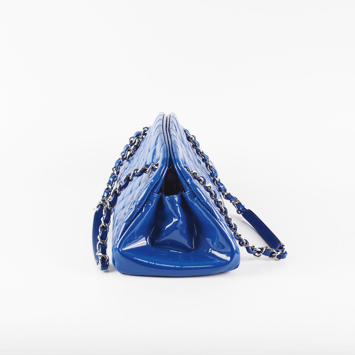 Chanel Just Mademoiselle Patent Blue Bowler Bag